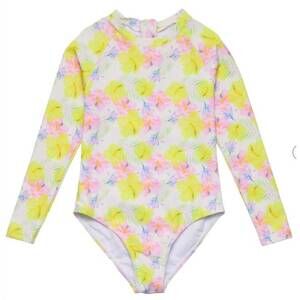 NEW SNAPPER ROCK girls aloha vacay long sleeve surf suit without frills in pink